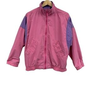 Liz Sport‎ Pink Purple Colorblock High Collar Zip 80s y2k 90s Windbreaker Medium